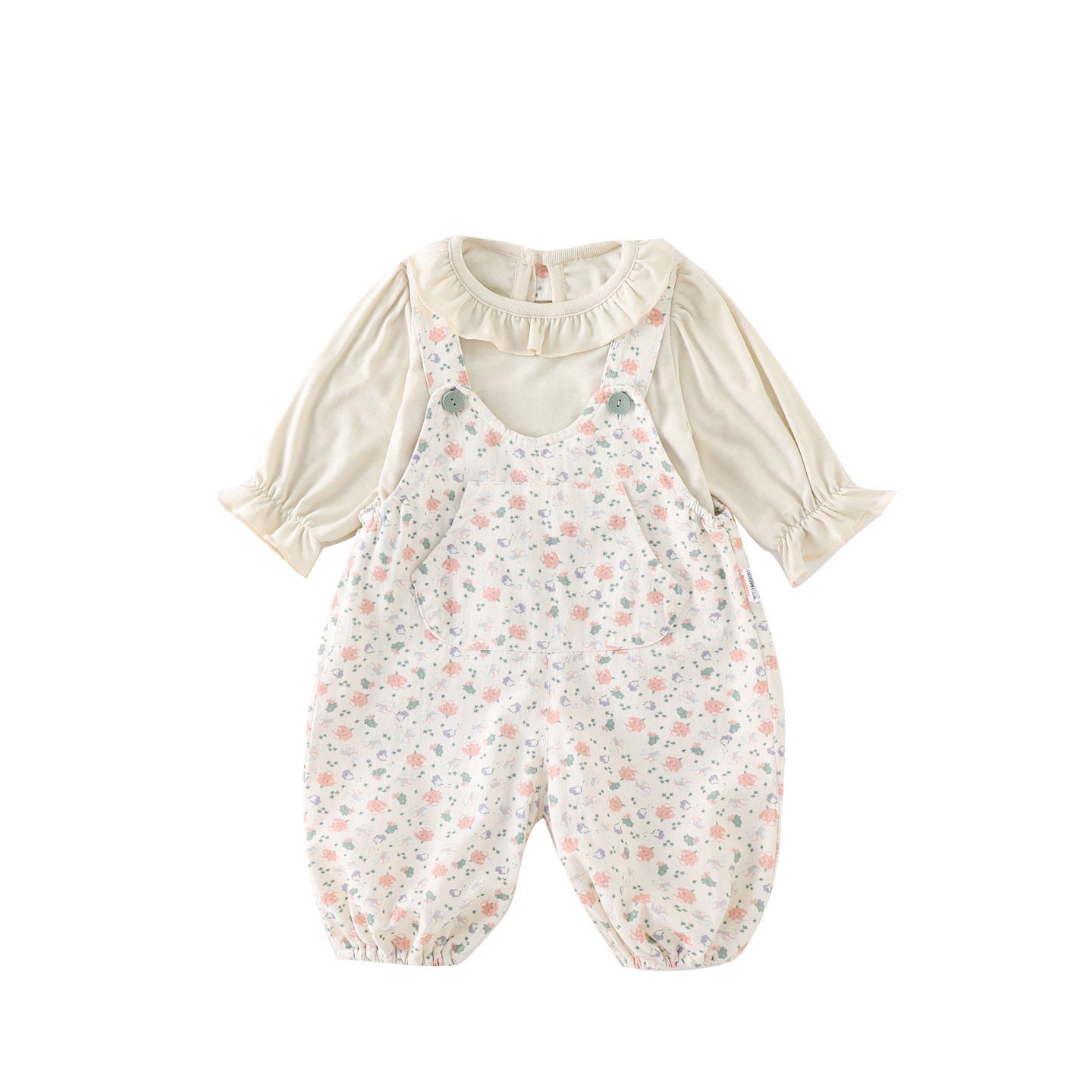 Cute Baby Girl Spring and Autumn Outfit, Adorable Overalls Set with Floral Two-Piece Set for Infants and Toddlers