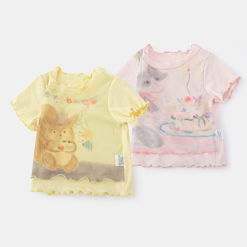 Summer Lightweight Girls' T-Shirt New Style Children's Short Sleeve Top Baby Girl Cartoon Pullover