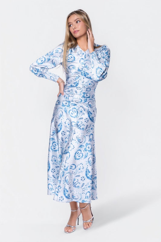 Audrey Dress Long Sleeve (Blue Pattern)