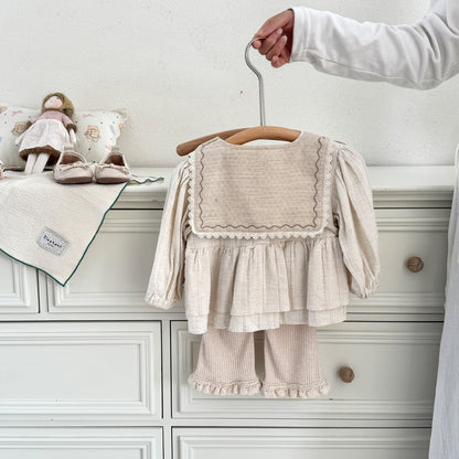Cotton Baby Set for Toddlers Spring and Summer New Arrival, Comfortable Ruffled Knit Cardigan with Flared Pants, Two-Piece Outfit