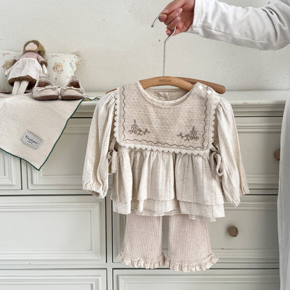 Cotton Baby Set for Toddlers Spring and Summer New Arrival, Comfortable Ruffled Knit Cardigan with Flared Pants, Two-Piece Outfit