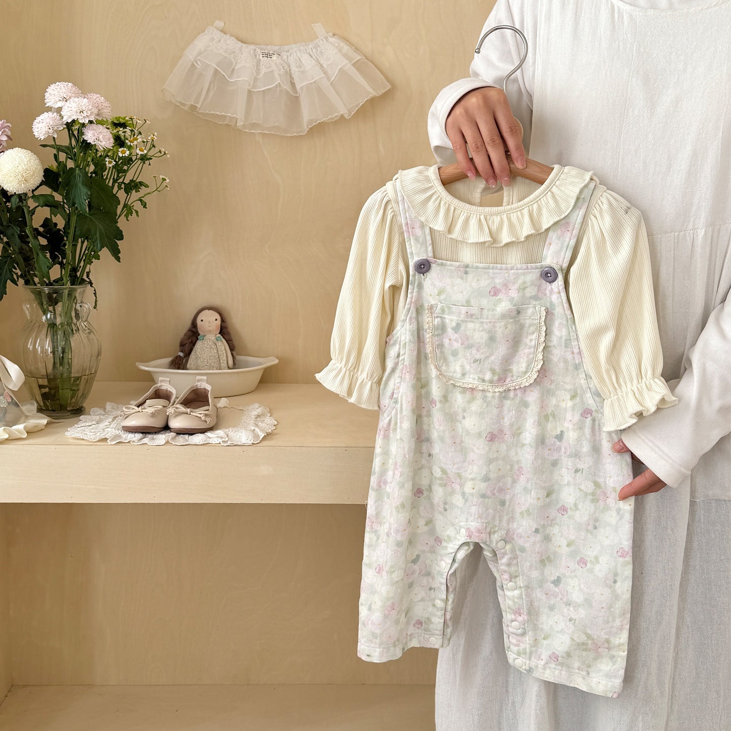 Cute Lace Peter Pan Collar Big Bow Romper Set for Baby Girls, Two-Piece Outfit, A-Class Clothing