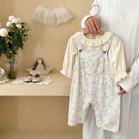 Cute Lace Peter Pan Collar Big Bow Romper Set for Baby Girls, Two-Piece Outfit, A-Class Clothing