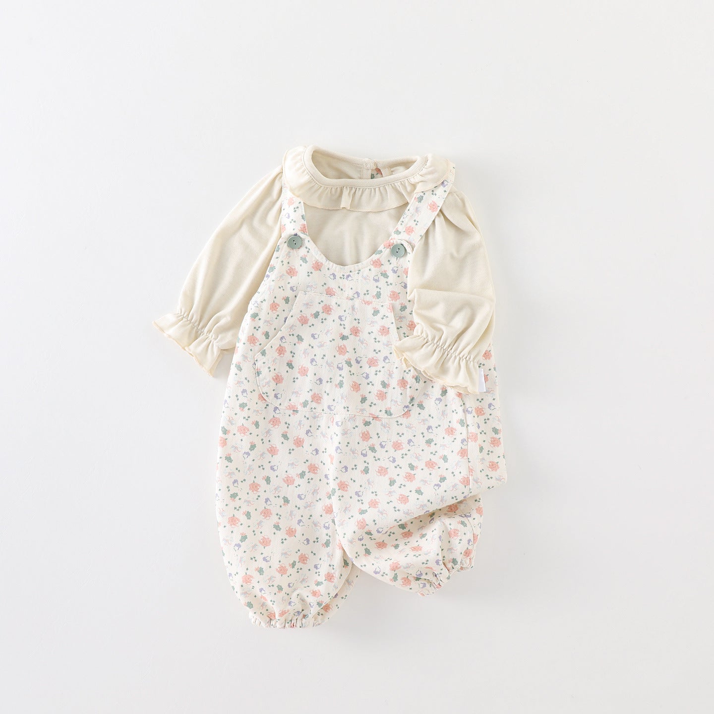 Cute Baby Girl Spring and Autumn Outfit, Adorable Overalls Set with Floral Two-Piece Set for Infants and Toddlers