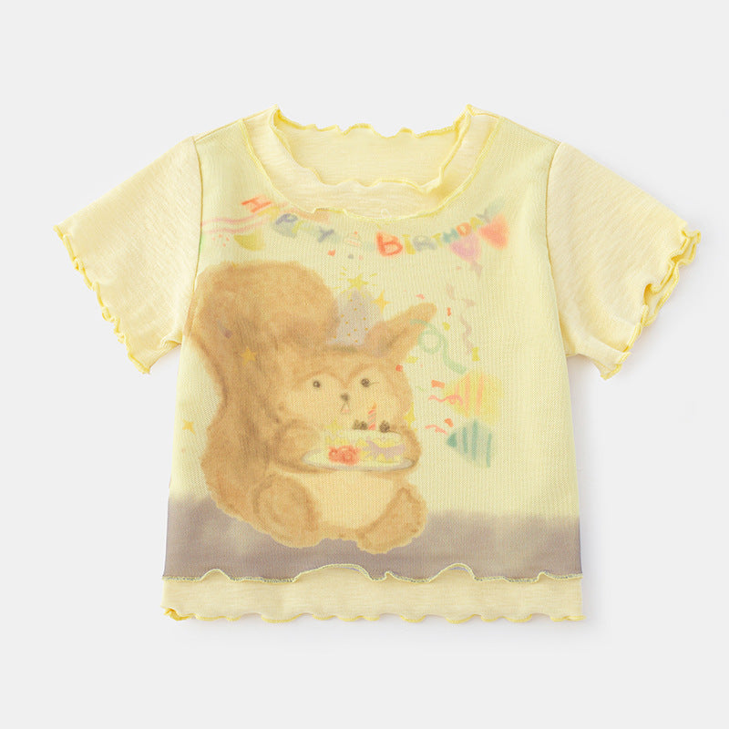 Summer Lightweight Girls' T-Shirt New Style Children's Short Sleeve Top Baby Girl Cartoon Pullover