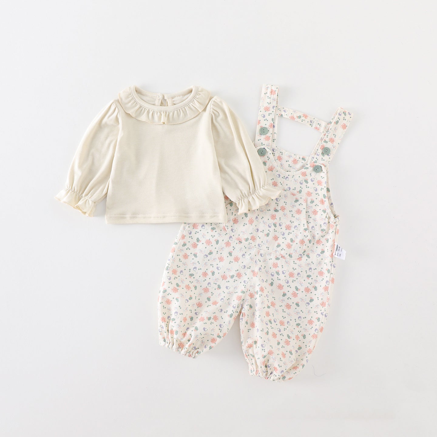 Cute Baby Girl Spring and Autumn Outfit, Adorable Overalls Set with Floral Two-Piece Set for Infants and Toddlers