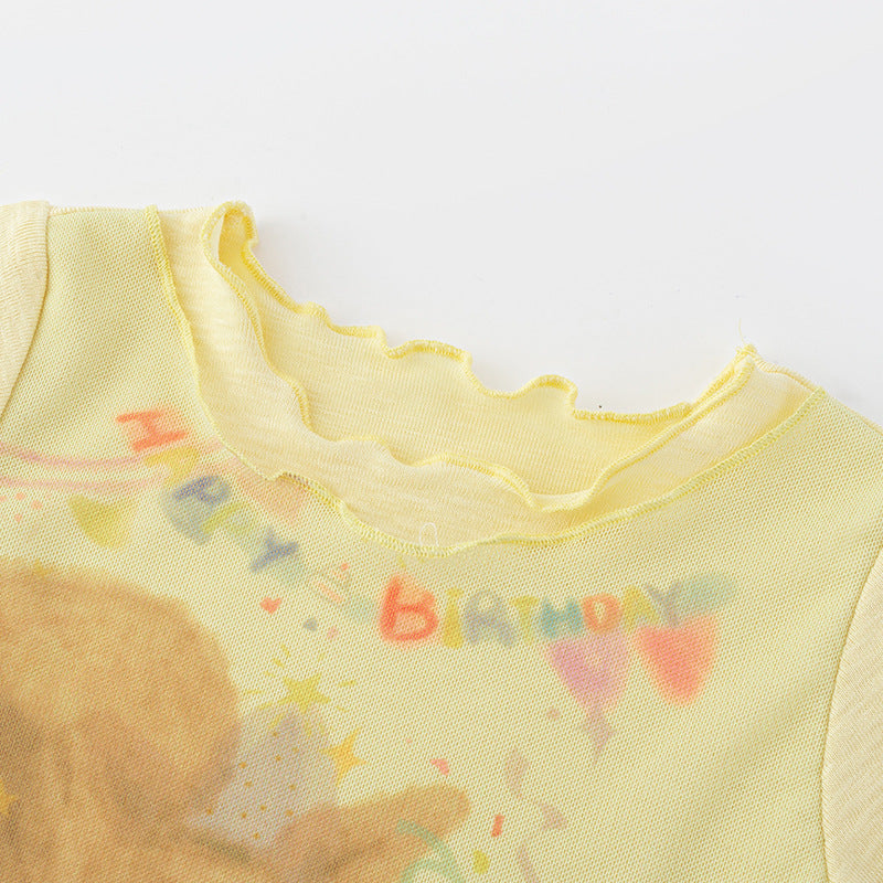 Summer Lightweight Girls' T-Shirt New Style Children's Short Sleeve Top Baby Girl Cartoon Pullover