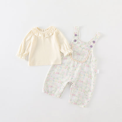 Cute Lace Peter Pan Collar Big Bow Romper Set for Baby Girls, Two-Piece Outfit, A-Class Clothing