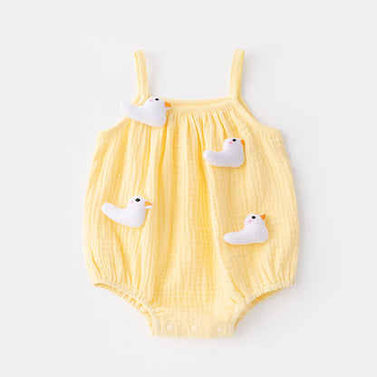 Summer Baby Girl Romper with Straps, Mushroom Design, A-Class, One-Piece Outfit