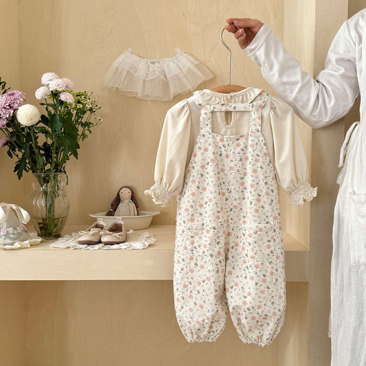 Cute Baby Girl Spring and Autumn Outfit, Adorable Overalls Set with Floral Two-Piece Set for Infants and Toddlers