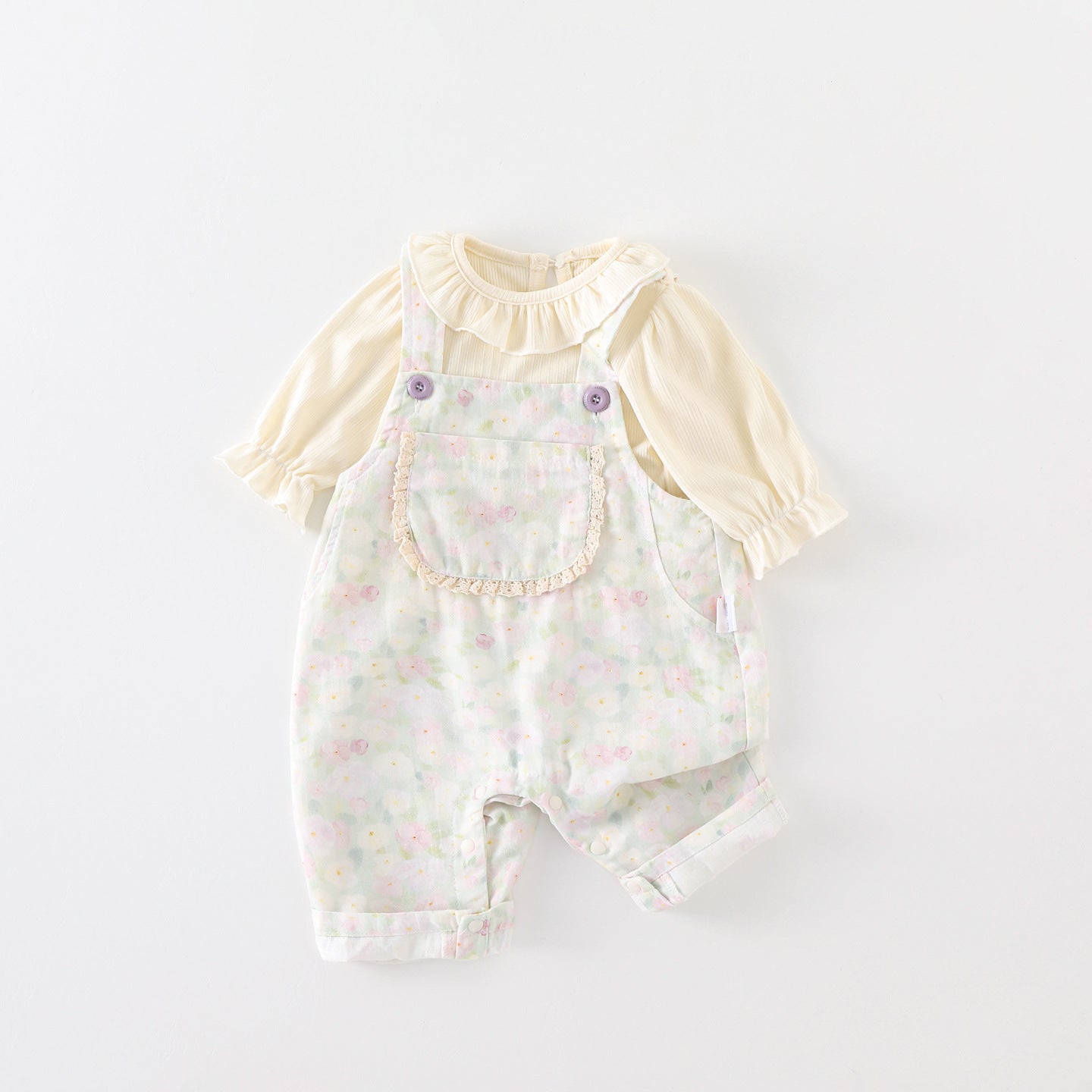Cute Lace Peter Pan Collar Big Bow Romper Set for Baby Girls, Two-Piece Outfit, A-Class Clothing