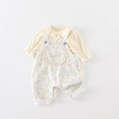 Cute Lace Peter Pan Collar Big Bow Romper Set for Baby Girls, Two-Piece Outfit, A-Class Clothing