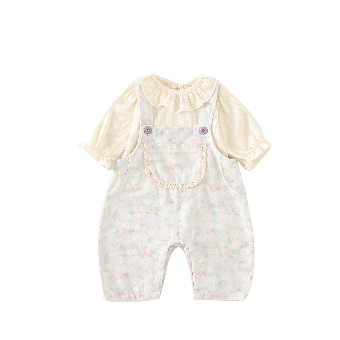 Cute Lace Peter Pan Collar Big Bow Romper Set for Baby Girls, Two-Piece Outfit, A-Class Clothing