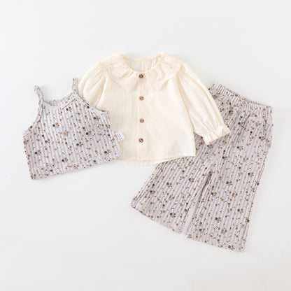 Girls' Autumn New Fashion Long Sleeve Base Layer Top Letter Print Hoodie, Stylish Vest, 3-Piece Set