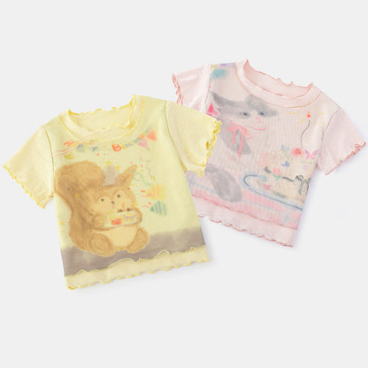 Summer Lightweight Girls' T-Shirt New Style Children's Short Sleeve Top Baby Girl Cartoon Pullover