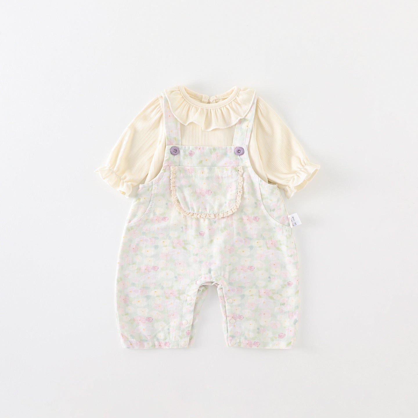Cute Lace Peter Pan Collar Big Bow Romper Set for Baby Girls, Two-Piece Outfit, A-Class Clothing