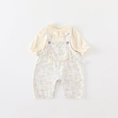 Cute Lace Peter Pan Collar Big Bow Romper Set for Baby Girls, Two-Piece Outfit, A-Class Clothing