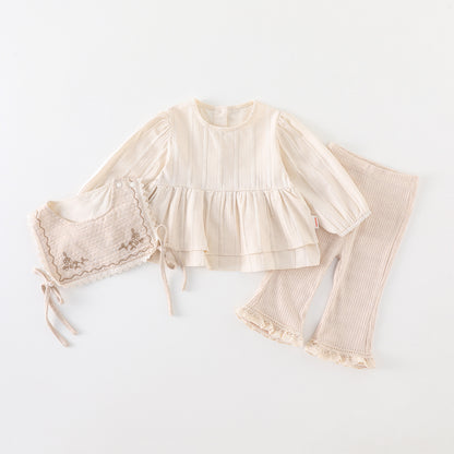 Cotton Baby Set for Toddlers Spring and Summer New Arrival, Comfortable Ruffled Knit Cardigan with Flared Pants, Two-Piece Outfit