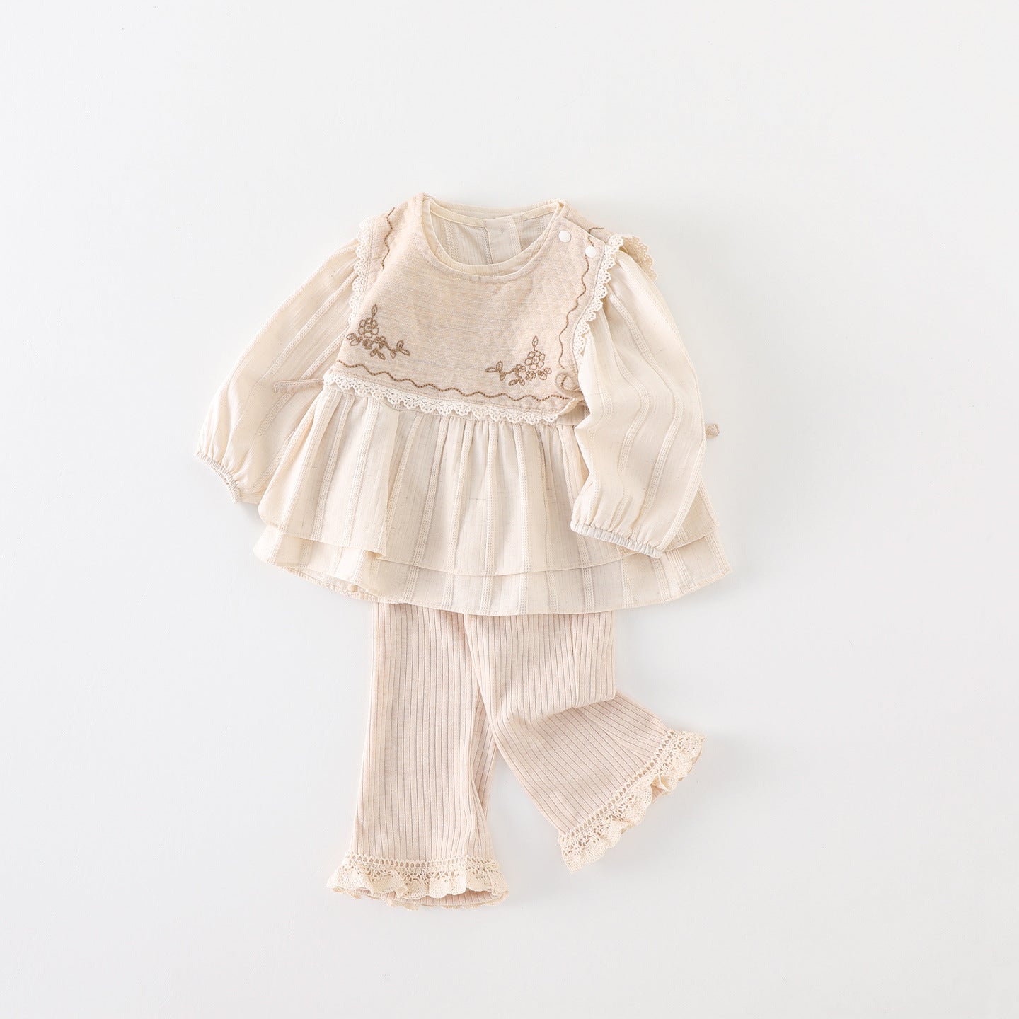 Cotton Baby Set for Toddlers Spring and Summer New Arrival, Comfortable Ruffled Knit Cardigan with Flared Pants, Two-Piece Outfit