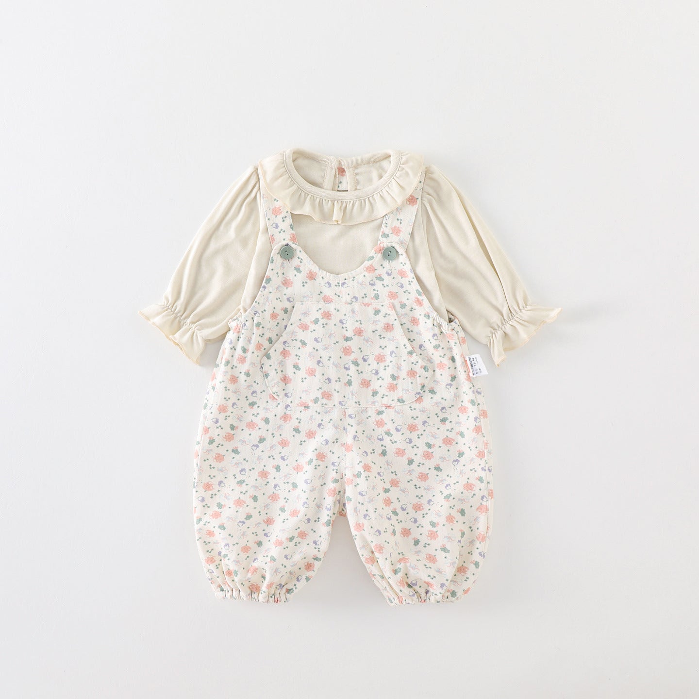 Cute Baby Girl Spring and Autumn Outfit, Adorable Overalls Set with Floral Two-Piece Set for Infants and Toddlers