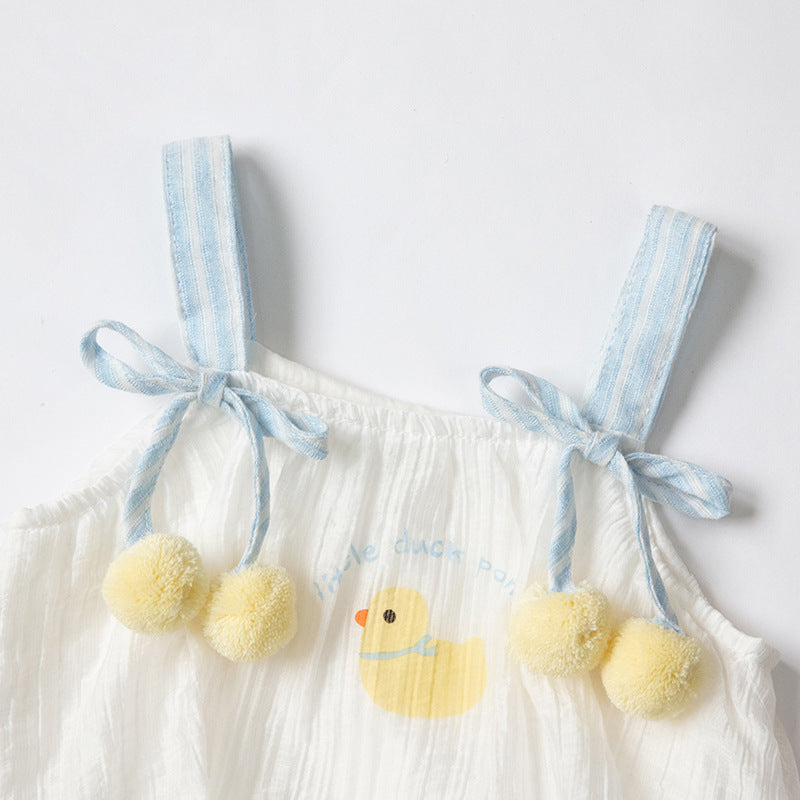 Cute Duck Baby Girl Summer Outfit Set, Separated Two-Piece Set with Sleeveless Top and Shorts, Infant Clothing for Girls