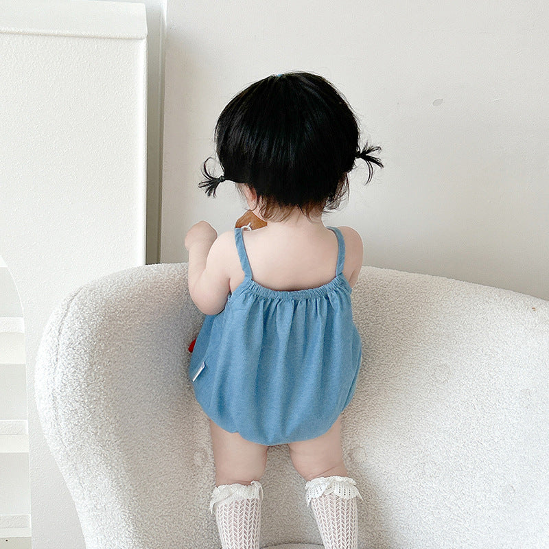 Summer Baby Girl Romper with Straps, Mushroom Design, A-Class, One-Piece Outfit