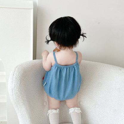 Summer Baby Girl Romper with Straps, Mushroom Design, A-Class, One-Piece Outfit