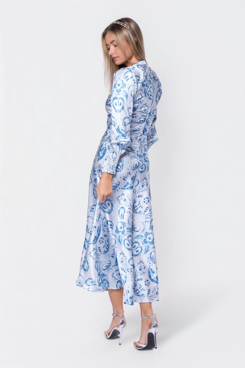 Audrey Dress Long Sleeve (Blue Pattern)